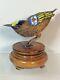 Chinese Silver Gilt & Enamel Firecrest Or Goldfinch Bird On Wood Base Nice Piece