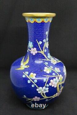 Chinese blue cloisonné vintage Art Deco oriental antique large prunus vase