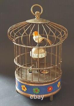 Chinese brass & cloisonné vintage Victorian oriental antique bird cage clock