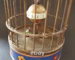 Chinese brass & cloisonné vintage Victorian oriental antique bird cage clock