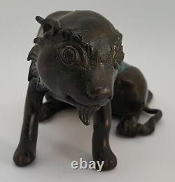 Chinese bronze & blue cloisonné vintage Victorian oriental antique dog of fo