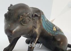 Chinese bronze & blue cloisonné vintage Victorian oriental antique dog of fo