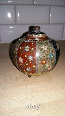 Chinese cloisonne old pot and lid with gold colour flecks