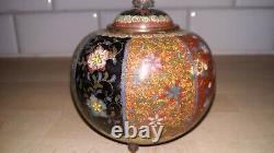 Chinese cloisonne old pot and lid with gold colour flecks