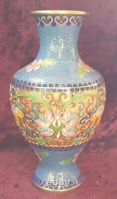 Chinese cloisonné vintage Victorian oriental antique blue flower vase