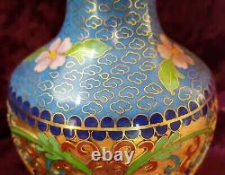 Chinese cloisonné vintage Victorian oriental antique blue flower vase
