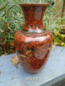 Chinese old cloisonne vase with dragon to side old brown colour good size