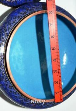 Cloisonnè Large Bowl With LID Enamel On Copper Royal Blue Turquoise Stunning