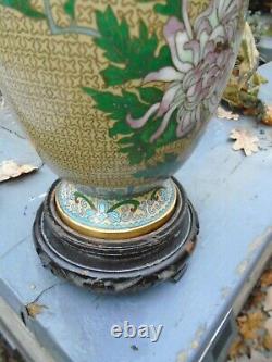 Cloisonne vase and stand lovely colours no damage great item