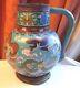 Enormous Chinese Cloisonne Water Jug On Stand With Dragons 4 Characters To Base