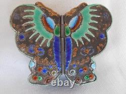 Exquisite Antique Chinese Export Silver and Enamel / Cloisonne Butterfly Box