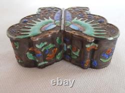 Exquisite Antique Chinese Export Silver and Enamel / Cloisonne Butterfly Box