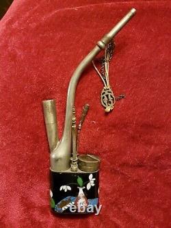 Good late 19thC Chinese Cloisonne pipe signed with accessories