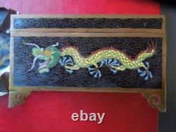 J5004 Antique/vtg Chinese Dragons Enamel Cloisonne Cigar Box & Ashtray See Desc