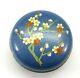 Jingfa Chinese Cloisonne Blue Enamel Cherry Flower Trinket Box Bras