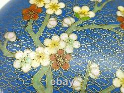 Jingfa Chinese Cloisonne Blue Enamel Cherry Flower Trinket Box Bras