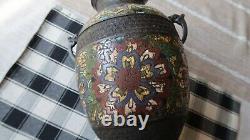 Large 1800s Antique Chinese Cloisonne Vase Heavy Wear 12