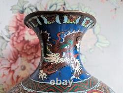 Large 18 Antique Japanese Cloisonne Dragon And Phoenix Vase, Meiji Period
