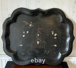 Large Antique Papier-mâché, Mother of Pearl Inlaid Tray