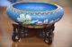 Large Cloisonne Fish Bowl & Wooden Stand. Beautiful