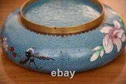 Large Cloisonne fish bowl & wooden stand. Beautiful
