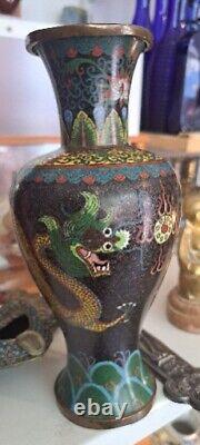 Large Pair of Chinese Cloisonné Dragon Vases, Early 20th Century