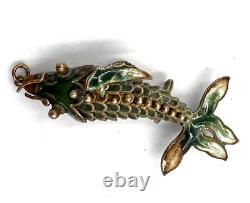 Large Silver Gilt Cloisonné Enamel Articulated Fish Pendant Chinese Antique