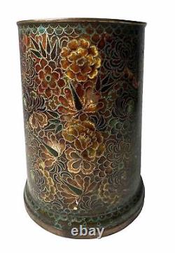 Old Chinese Cloisonne Dragon Hadled Stien Mug Lotus Decoration