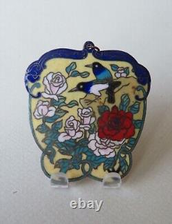 Old Chinese Cloisonne Pendant With Birds & Flowers On A Yellow Ground
