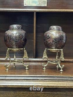 Pair Of Cloisonné Vases On Brass Stands