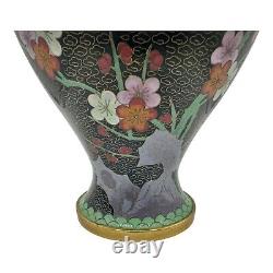 Pair Of Stunning Zi Jin Cheng Oriental Cloisonne Vases Brids & Flowers