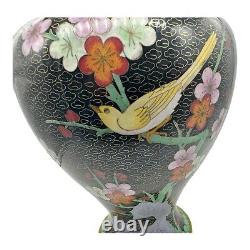 Pair Of Stunning Zi Jin Cheng Oriental Cloisonne Vases Brids & Flowers