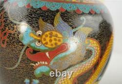 Pair Vintage Chinese Cloisonne Ginger Jaras Dragons Chasing Flaming Pearl