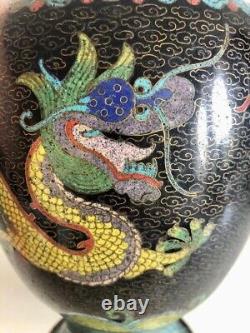 Pair of AntiqueChinese Qing Period Cloisonne Enamel Vases Dragon & Flowers 32cm