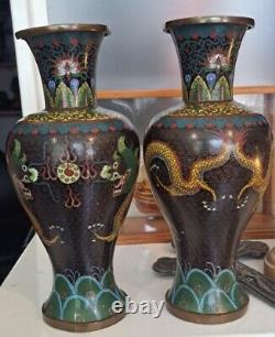 Pair of Chinese Cloisonné Dragon Vases, Early 20th Century