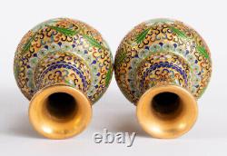 Pair of Chinese Export CHAMPLEVE ENAMEL vases from 1900's