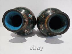 Quality Pair Of Early 20th Century Cloisonne Enamel Vases 16 CM