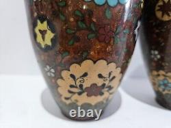 Quality Pair Of Early 20th Century Cloisonne Enamel Vases 16 CM