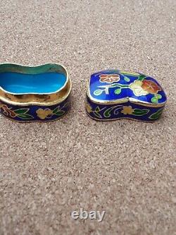 RARE BEAUTIFUL Cloisonne trinket pot blue enamel inside/out with s silver bee