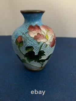Rare Antique Japanese Ginbari Enamel Cloisonné Miniature Flower Vase Meiji Era
