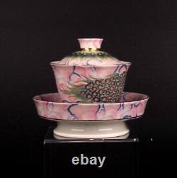 Rare Chinese Antique Coffee Cup Pink Peacock Enamelled Cloisonne Teaware