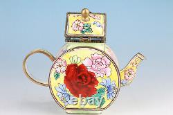 Rare Chinese Enamel pot pure copper cloisonne flower ornaments painting tea pet