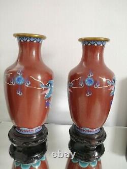 Spectacular Antique Cloisonne Vases Dragon Chasing The Sacred Pearl Of Wisdom