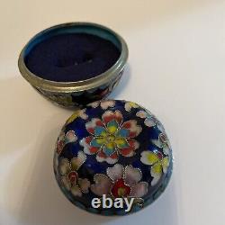 Statement Ring and box silver blue cloisonné vintage box 6.5 cm ring siz N 22.9g