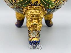 Stunning 19C Chinese Gilt Cloisonne Enamel Fu Foo Dog Lion Censer Incense Burner