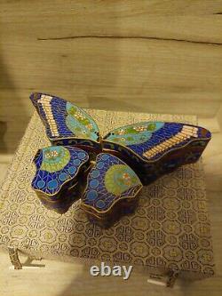 Stunning Blue Butterfly 4 Piece Cloisonné Box