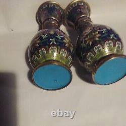 Stunning Pair Of Antique Chinese Cloisonné Vases Lots Of Colours
