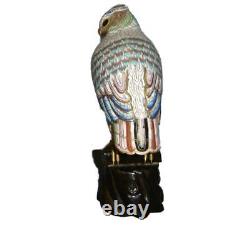 Superb Antique Vintage Large Chinese Cloisonne Enamel Owl Bird Figure On Stand