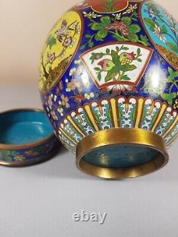 Top quality Antique Chinese Cloisonne Ginger Jar top deco in reserved panels