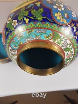 Top quality Antique Chinese Cloisonne Ginger Jar top deco in reserved panels